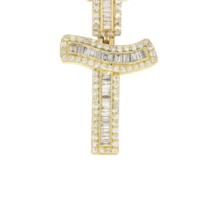 14K Yellow Gold Letter “T” Baguette Diamond Necklace | 1.85 Carats