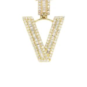 14K Yellow Gold Letter “V” Baguette Diamond Necklace | 1.81 Carats