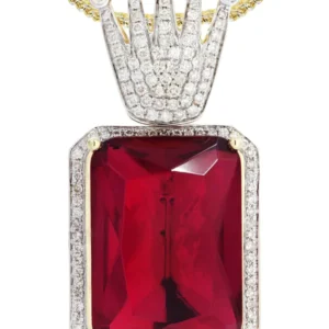 14K Yellow Gold Ruby Crown Diamond Necklace | 1.14K Carats