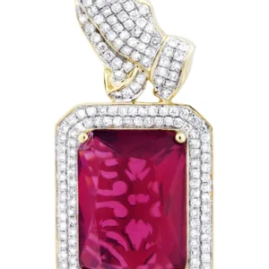 14K Yellow Gold Ruby Praying Hands Diamond Necklace | 2.91 Carats