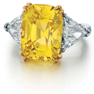 16.79 Carat Cushion-Cut Yellow Sapphire and Diamond Ring