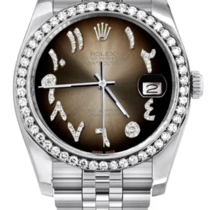 116200 | Hidden Clasp | Diamond Rolex Datejust Watch | 36Mm | Brown Arabic Diamond Dial | Jubilee Band