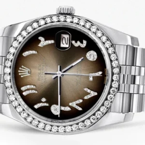 116200 | Hidden Clasp | Diamond Rolex Datejust Watch | 36Mm | Brown Arabic Diamond Dial | Jubilee Band