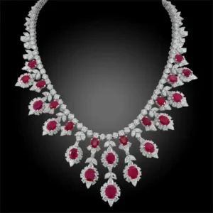 18 Karat Gold Diamond Burma Ruby Necklace Suite