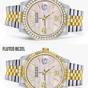 Gold & Steel Rolex Datejust Watch 16233 for Men | 36Mm | Custom Diamond Pink Dial | Jubilee Band