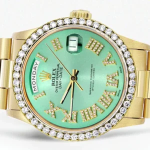 Rolex Day-Date | Presidential | Model 18238 | 18K Yellow Gold | Diamond Bezel | Light Green Diamond Roman