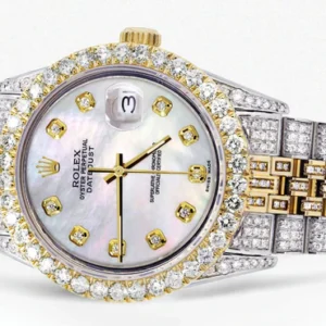 Iced Out Rolex Datejust 36 MM | Two Tone | 10 Carats of Diamonds | Mother of Pearl Diamond Dial