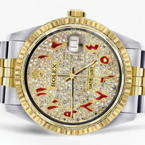 Mens Rolex Datejust Watch 16233 Two Tone | Fluted Bezel | 36Mm | Diamond Red Arabic Numeral | Jubilee Band