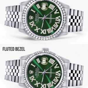 Womens Rolex Datejust Watch 16200 | 36Mm | Custom Green Roman Numeral Dial | Jubilee Band