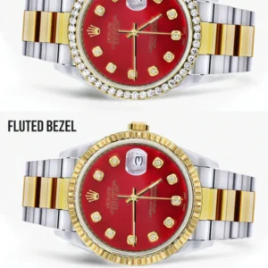 Gold & Steel Rolex Datejust Watch 16233 for Men | 36Mm | Diamond Red Mother Of Pearl Dial | Oyster Band