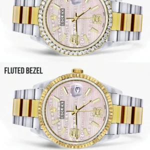 Gold & Steel Rolex Datejust Watch 16233 for Men | 36Mm | Custom Diamond Pink Dial | Oyster Band