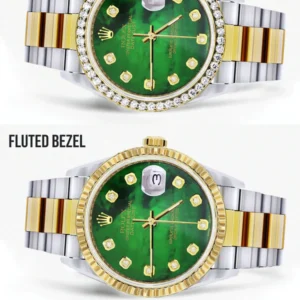 Diamond Rolex Datejust for Men 16233 Two Tone | 36MM | Green Diamond Mother Of Pearl Dial | Oyster Band