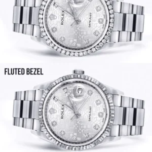 Diamond Mens Rolex Datejust Watch 16200 | 36Mm | Diamond Rolex Textured Roman Numeral Dial | Oyster Band