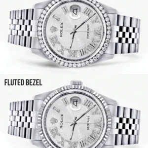 Diamond Mens Rolex Datejust Watch 16200 | 36Mm | Diamond Rolex Textured Roman Numeral Dial | Jubilee Band