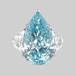 3 Carat Fancy Green Blue Pear Cut Diamond Ring RARE GIA Certified