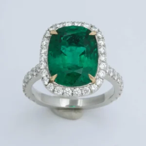 5 Carat Green Emerald Cushion Cut Diamond Halo Ring GIA Certified No Oil