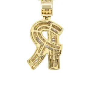 14K Yellow Gold Letter “R” Baguette Diamond Necklace | 2.01 Carats