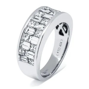 Alex Jona Baguette and Square Cut White Diamond 18 Karat White Gold Band Ring