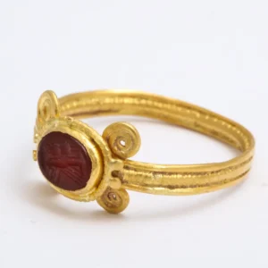 Ancient Roman Carnelian Intaglio Ring with Clasped Hands