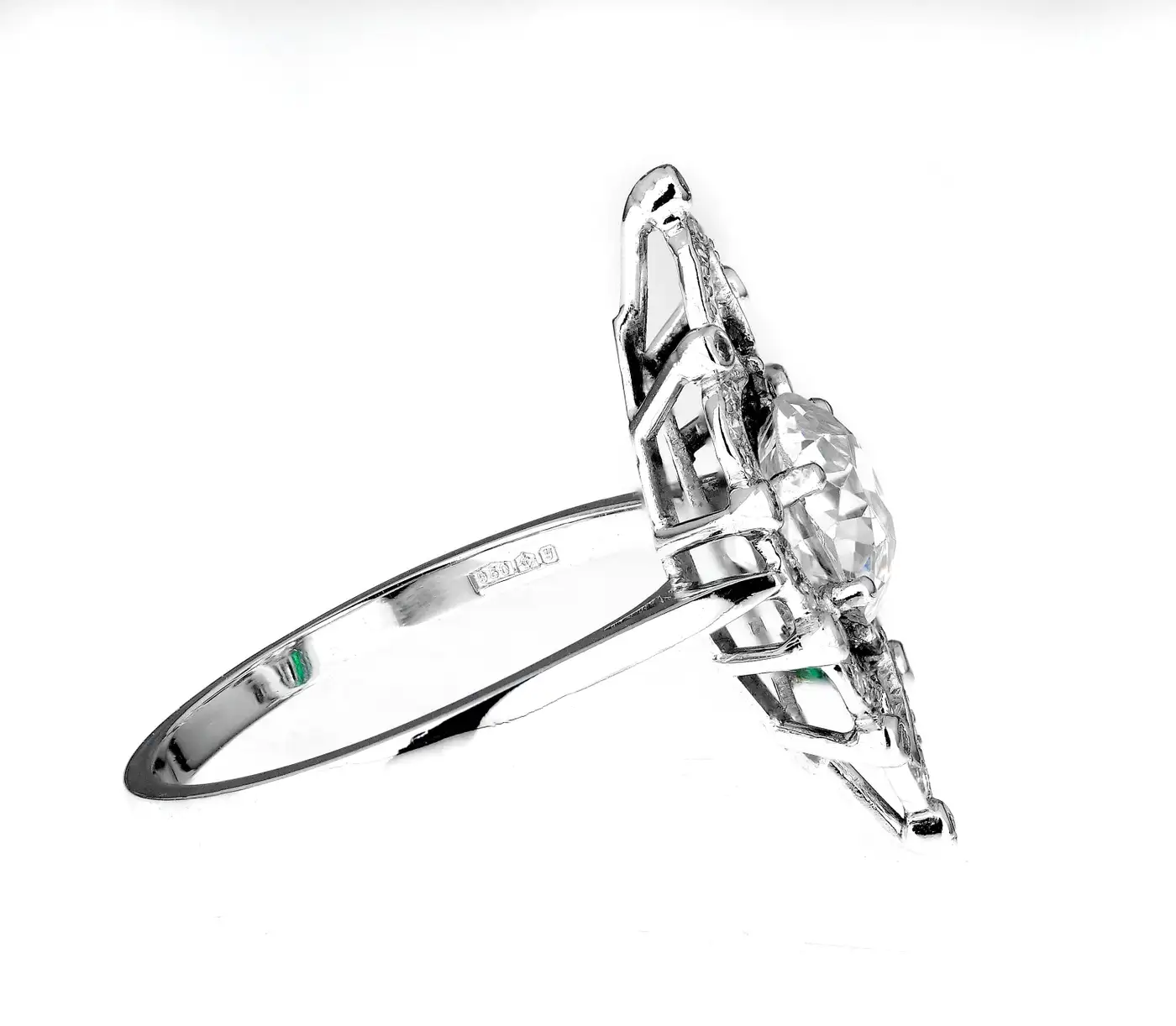 Antique-Edwardian-Old-Cut-Cushion-Diamond-2.0cts-Emerald-Ring-in-Platinum-5.webp