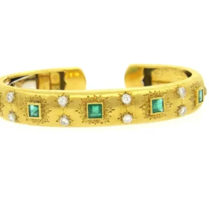 Buccellati Emerald Diamond Gold Cuff Bracelet