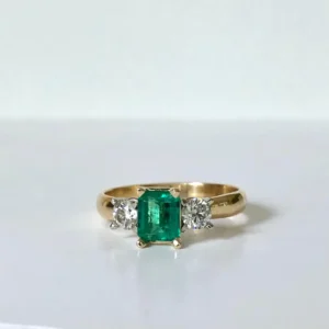 Colombian Emerald Diamond Three-Stone Engagement Ring 18 Karat