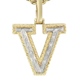 Diamond 10K Yellow Gold Letter “V” Necklace | Appx. 13.9 Grams