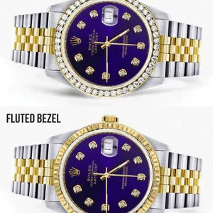 Diamond Gold Rolex Watch For Men 16233 | 36Mm | Royal Blue Dial | Jubilee Band