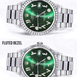 Diamond Mens Rolex Datejust Watch 16200 | 36Mm | Green Arabic Diamond Dial | Oyster Band