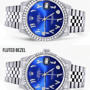 Diamond Mens Rolex Datejust Watch 16200 | 36Mm | Royal Blue Arabic Diamond Dial | Jubilee Band