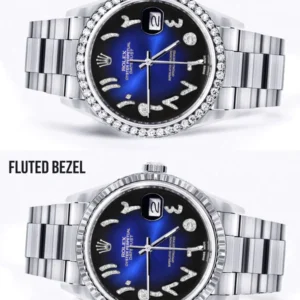 Diamond Mens Rolex Datejust Watch 16200 | 36Mm | Blue Black Arabic Diamond Dial | Oyster Band