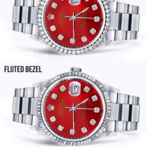 Diamond Mens Rolex Datejust Watch 16200 | 36Mm | Red Diamond Dial | Oyster Band