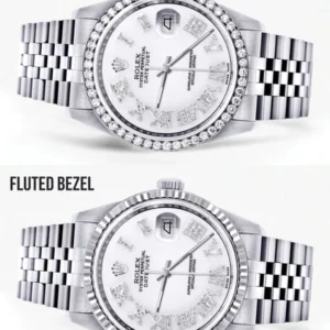 Diamond Mens Rolex Datejust Watch 16200 | 36Mm | White Roman Numeral Dial | Jubilee Band