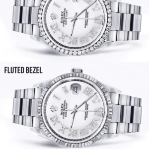 Diamond Mens Rolex Datejust Watch 16200 | 36Mm | White Roman Numeral Dial | Oyster Band