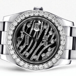 Diamond Rolex Datejust 2 | Stainless Steel | Custom Diamond Zebra Dial | 41 Mm | 5.75 Carats