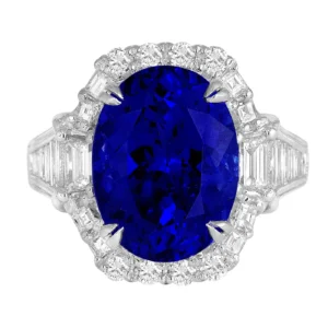 DiamondTown GIA Certified 8.30 Carat Oval Cut Bluish Violet Tanzanite Ring