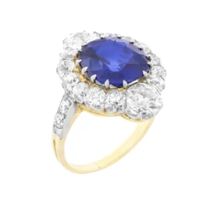 Edwardian 4.84 Carat Fine Burmese Sapphire Diamond Gold Cluster Ring