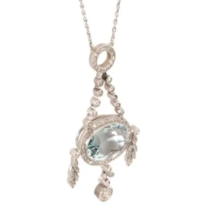 Fabergé Oval Cut Aquamarine Diamond Platinum Gold Pendant Necklace