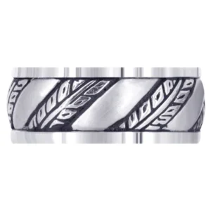 Fancy Carved Hand Engraved Diamond Mens Wedding Band | Satin Finish (Devin)