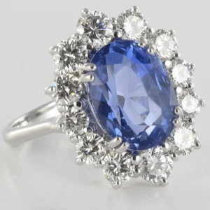 French 1960s No Heat 7.42 Carat Ceylon Sapphire Diamond White Gold Cluster Ring