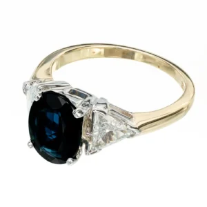 GIA 2.53 Carat Royal Blue Sapphire Diamond Yellow White Gold Engagement Ring