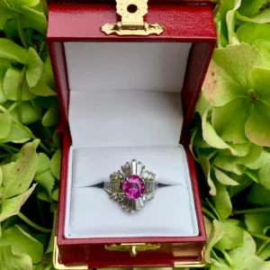 GIA Certified 4.35 Carat Vivid Pink Sapphire and Diamond Ballerina Cocktail Ring