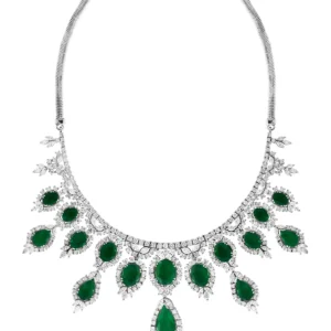 GIA Certified 65 Ct Emerald and Diamond Necklace and Earring Bridal Suite