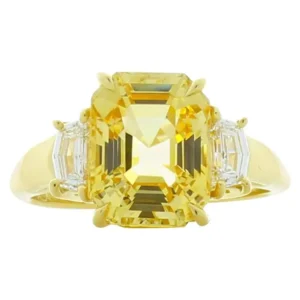 5.05 Carat Asscher Cut Yellow Sapphire and Cadillac Diamond Ring GII Certified