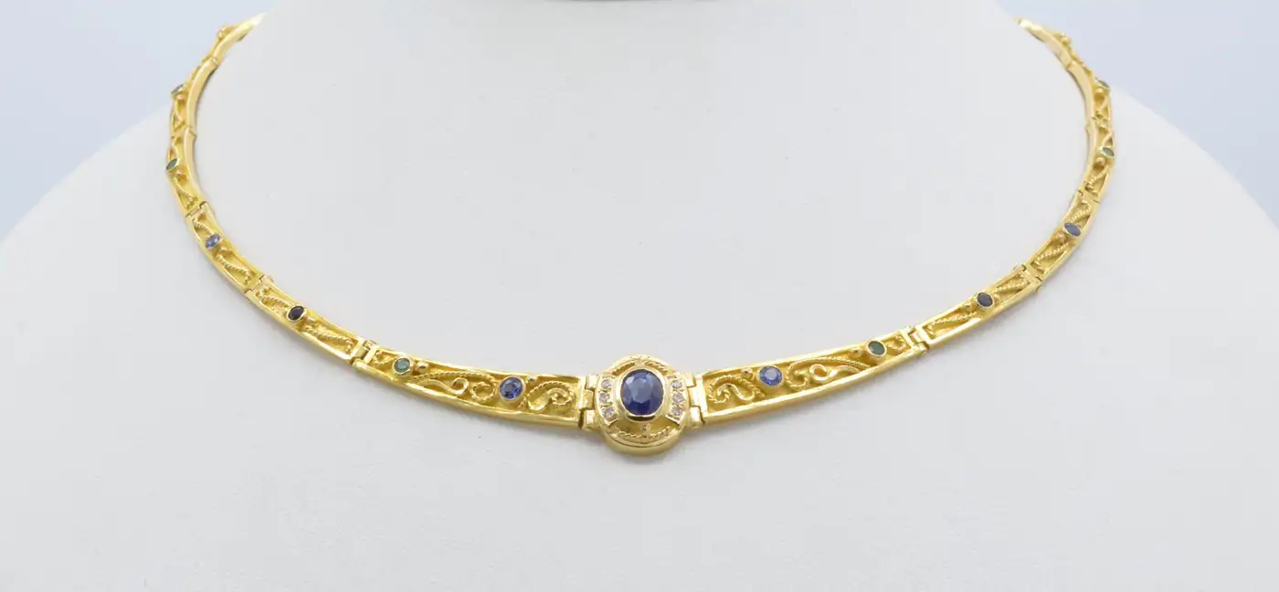 Gold-Greek-Collar-18K-and-Sapphires-Necklace-Articulate-Links-7.webp