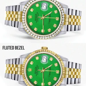 Gold Rolex Datejust Watch 16233 for Men | 36Mm | Green Dial | Jubilee Band