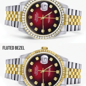 Gold Rolex Datejust Watch 16233 for Men | 36Mm | Red Dial | Jubilee Band