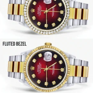 Gold Rolex Datejust Watch 16233 for Men | 36Mm | Red Dial | Oyster Band