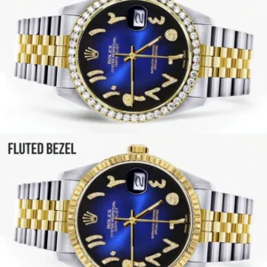 Gold & Steel Rolex Datejust Watch 16233 for Men | 36Mm | Blue Black Arabic Diamond Dial | Jubilee Band