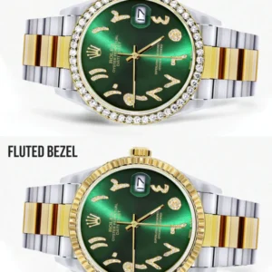 Gold & Steel Rolex Datejust Watch 16233 for Men | 36Mm | Green Arabic Diamond Dial | Oyster Band